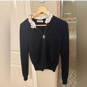 Sandro Navy Bomber Sweater with White Collar